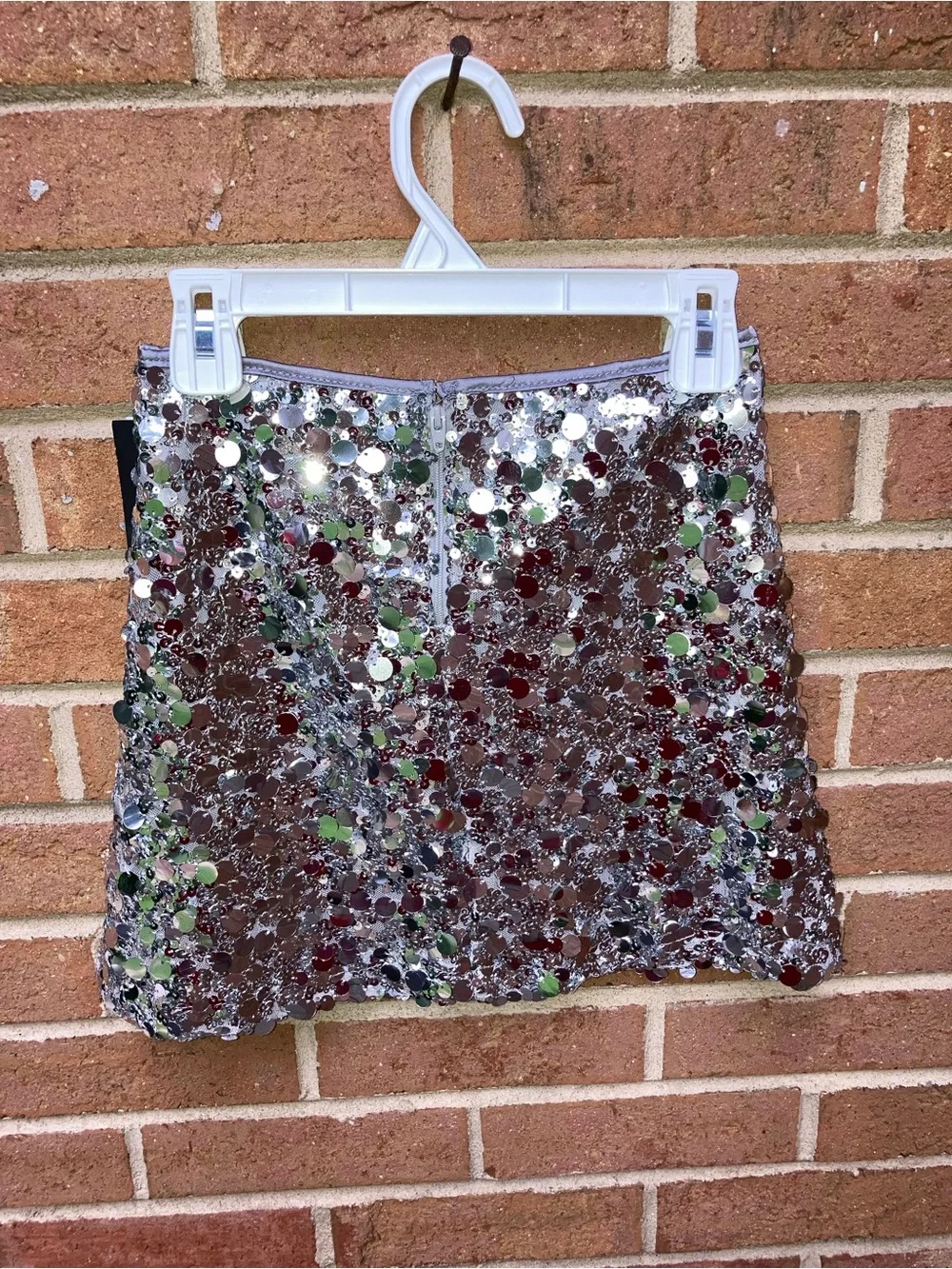 Silver Sequin Mini Skirt - Size: 8